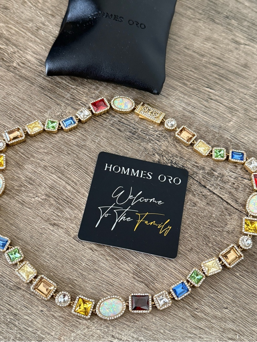 HOMMES ORO Gold Multicolor Gemstone Necklace